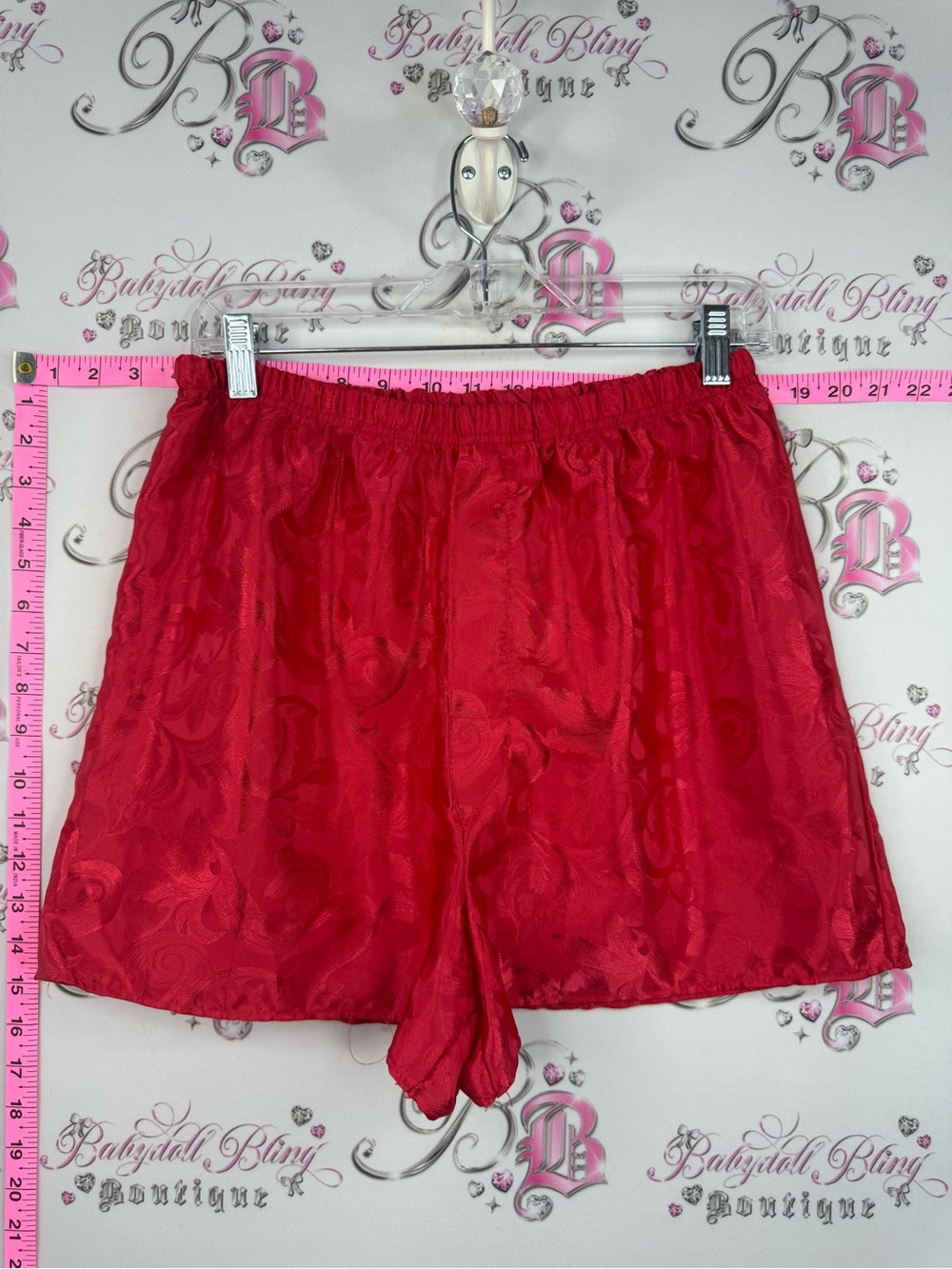 Shorts vintage shiny Satin red floral flowers shimmer shiny
